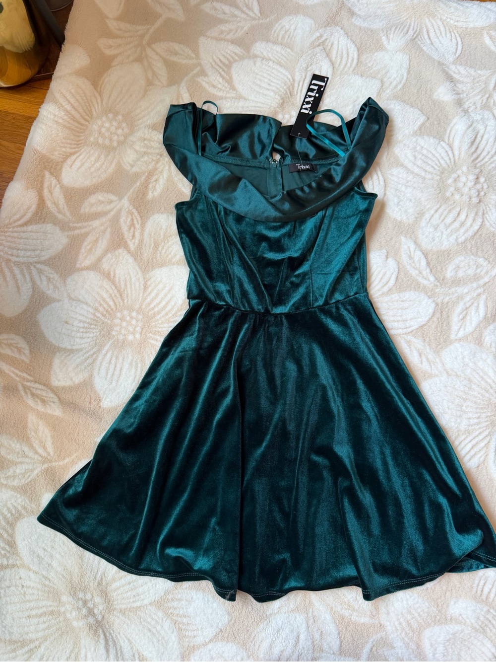 Trixxi Teal Green Off-Shoulder Satin Mini Dress